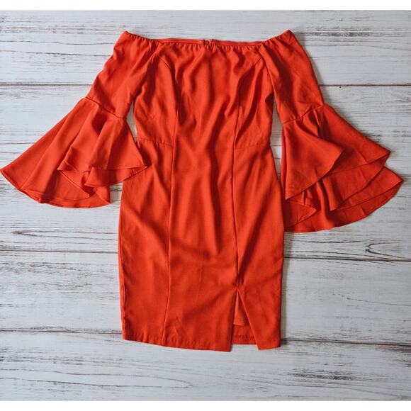 Venus Off the Shoulder Flutter Sleeve Orange Dress Sz 6 - Picture 1 of 5